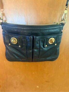 Marc by Marc Jacobs. Black Leather Crossbody with Gold-Tone Turnlock Accents